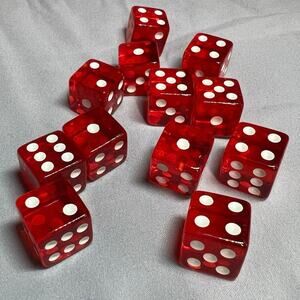 Set of 12 Red - White Translucent Dice 16mm Standard Game Dice